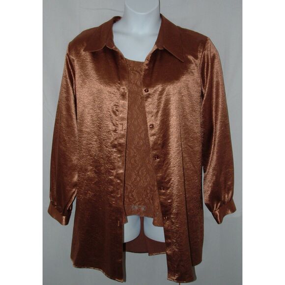 SUSAN GRAVER Bronze Plus Sz 2X Stretchy Lacy Cami & Tunic Shirt 2 pc Set NEW NWT - Picture 4 of 8